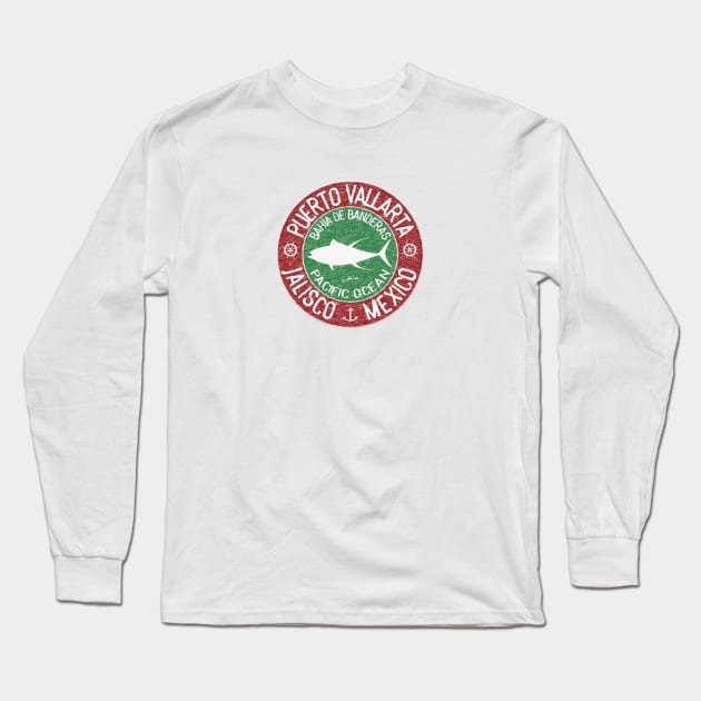 Puerto Vallarta, Jalisco, Mexico, with Yellowfin Tuna Silhouette Long Sleeve T-Shirt by jcombs